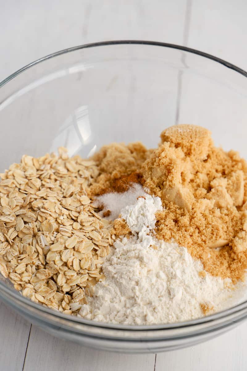 mixing ingredients for the crumble topping