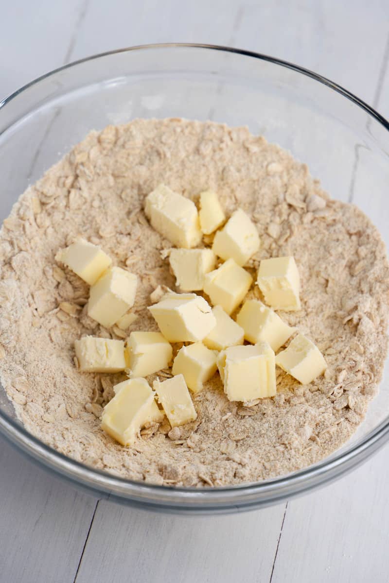 mixing butter into the topping