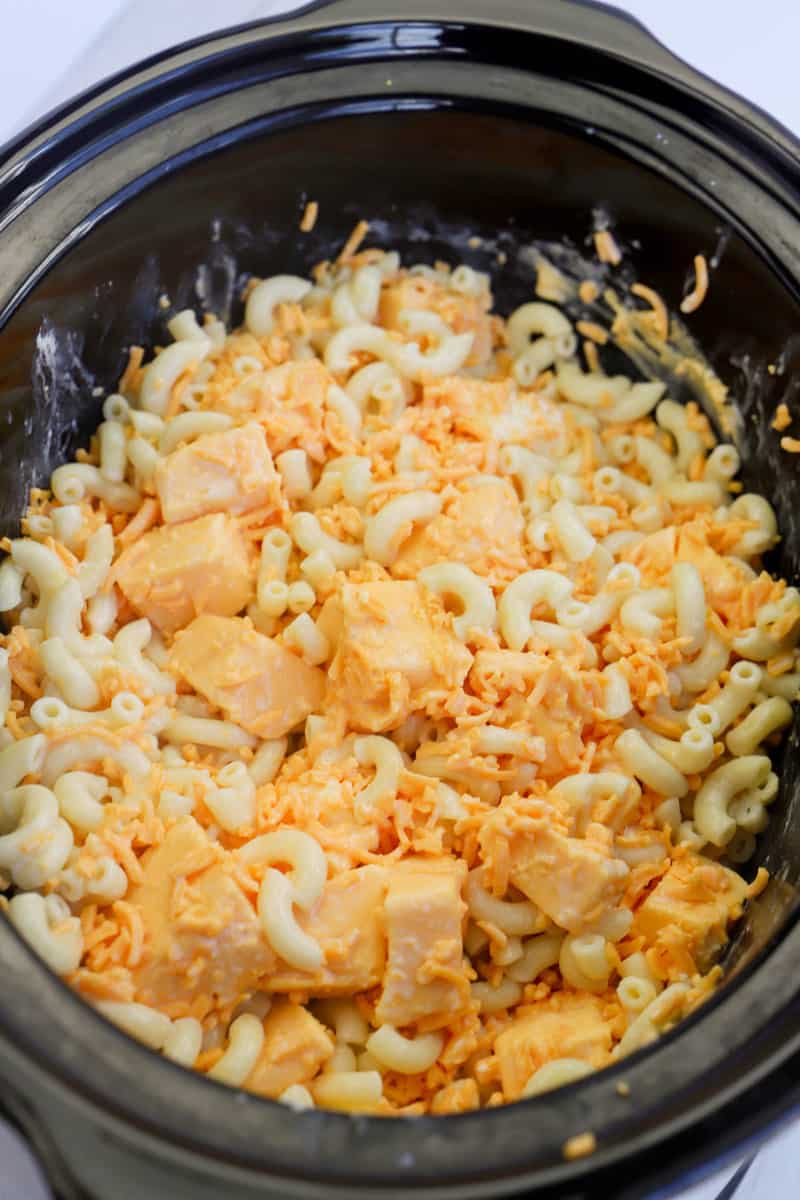 all ingredients mixed into a slow cooker
