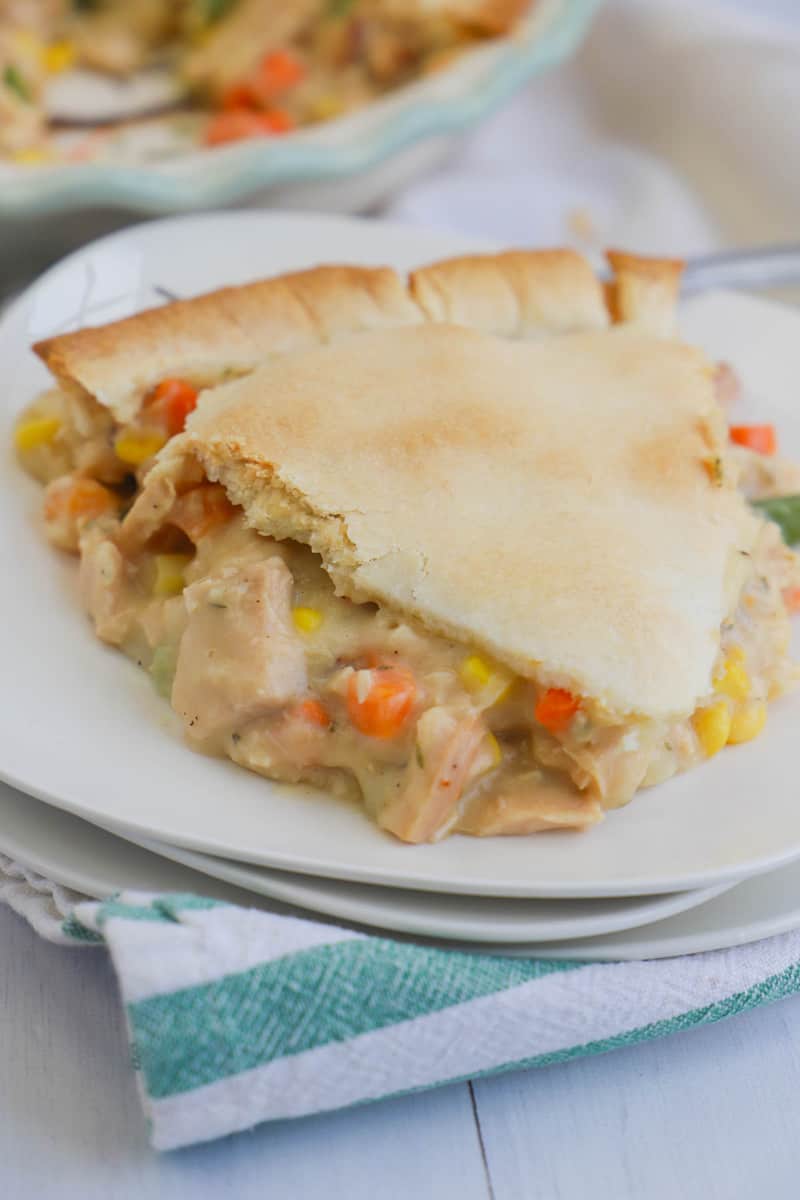 Turkey Pot Pie on stacked white plates