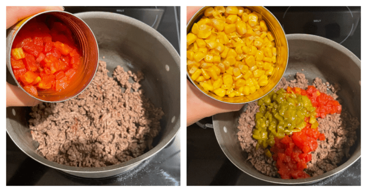 cooking ground beef then adding remaining ingredients