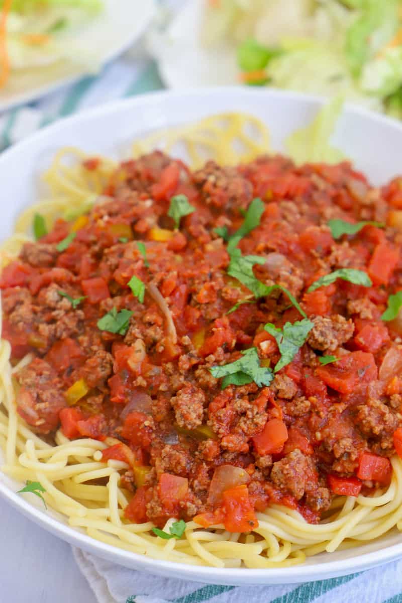 Slow Cooker Spaghetti Sauce in white bowl