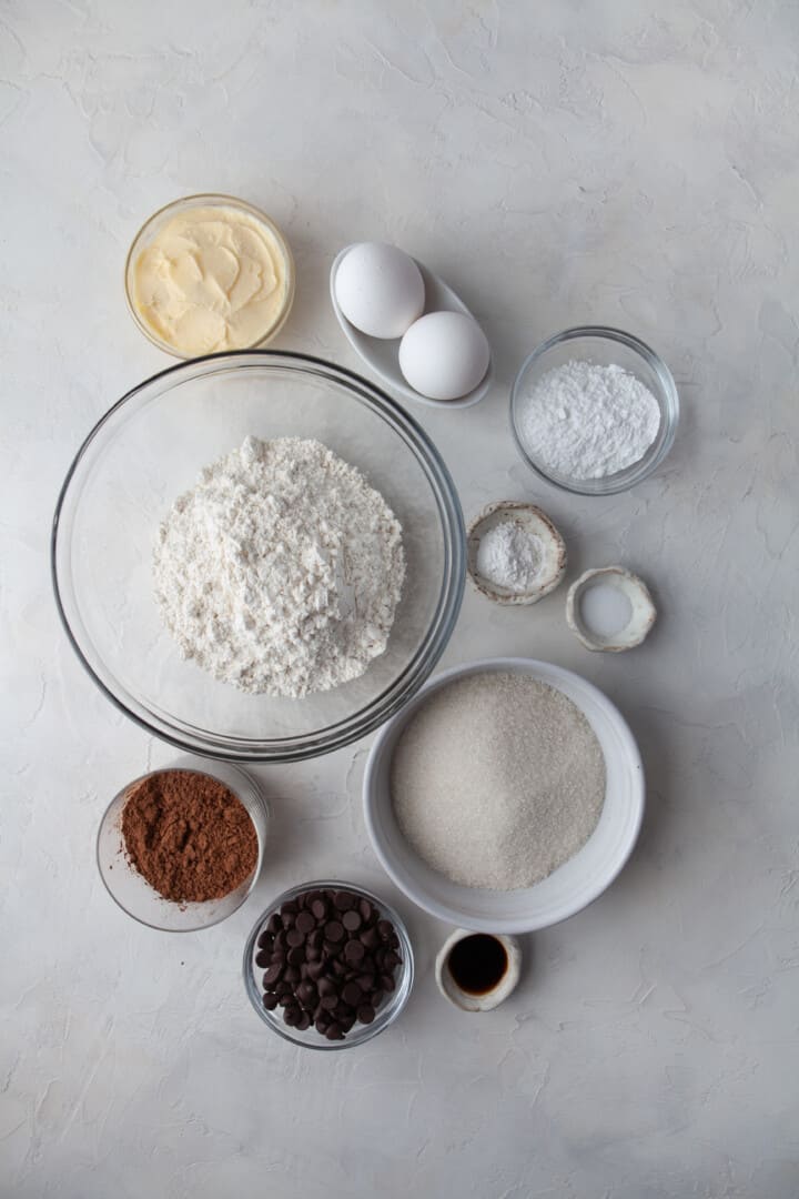 ingredients for chocolate crinkle cookies