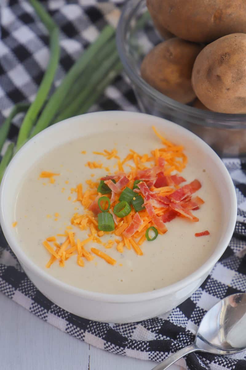 Crock-Pot Potato Soup in white bowl