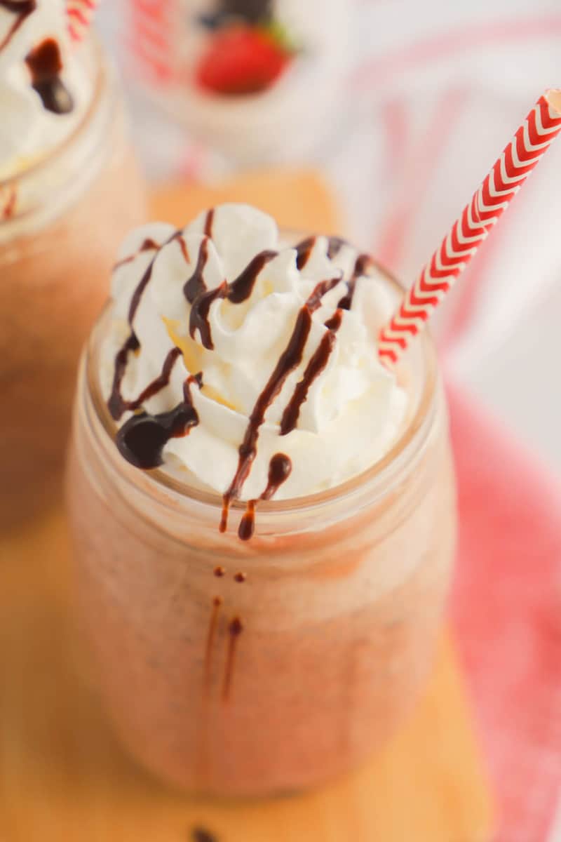 frozen hot chocolate in mason jar