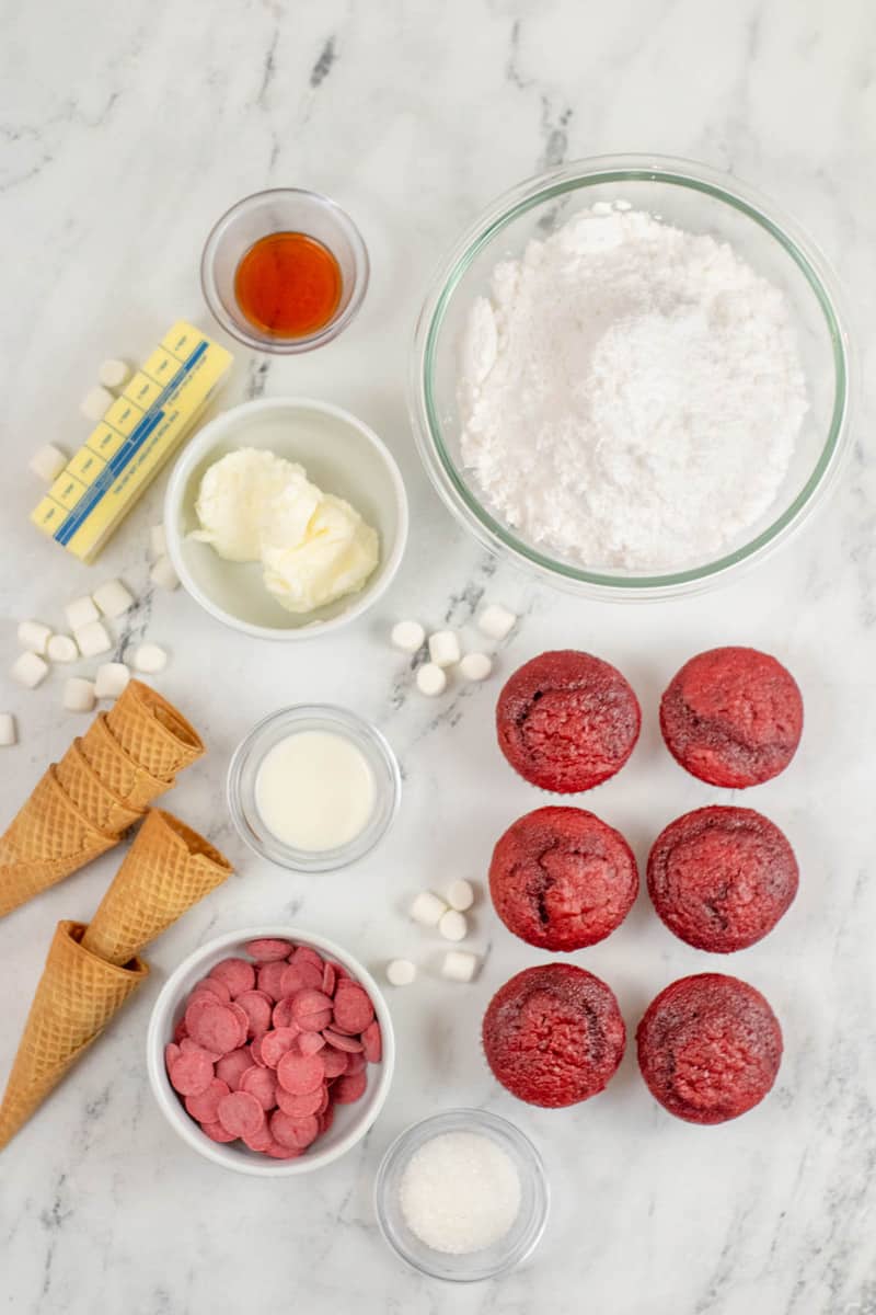 ingredients for Santa Hat cupcakes