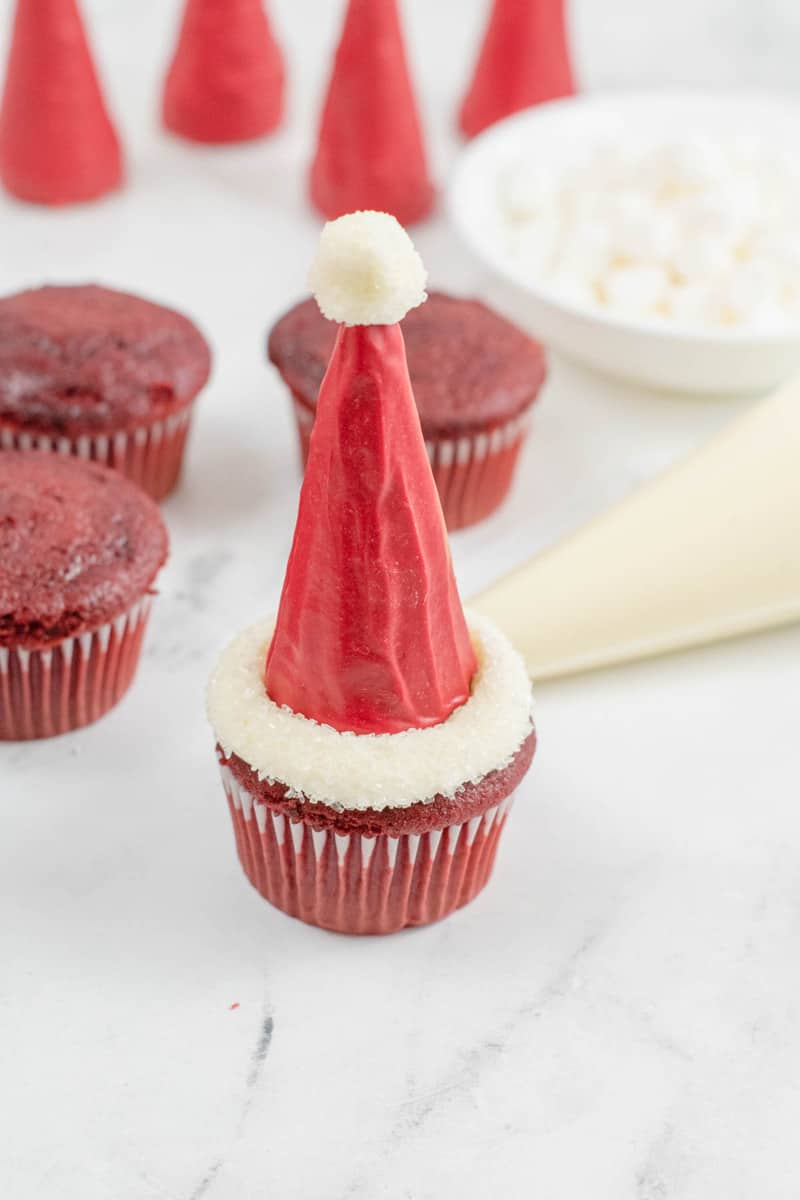 finished Santa hat cupcake