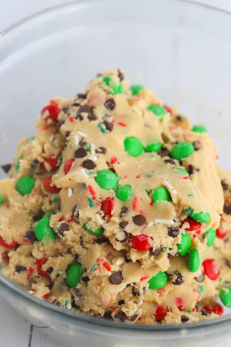 cookie dough before chilling in clear bowl