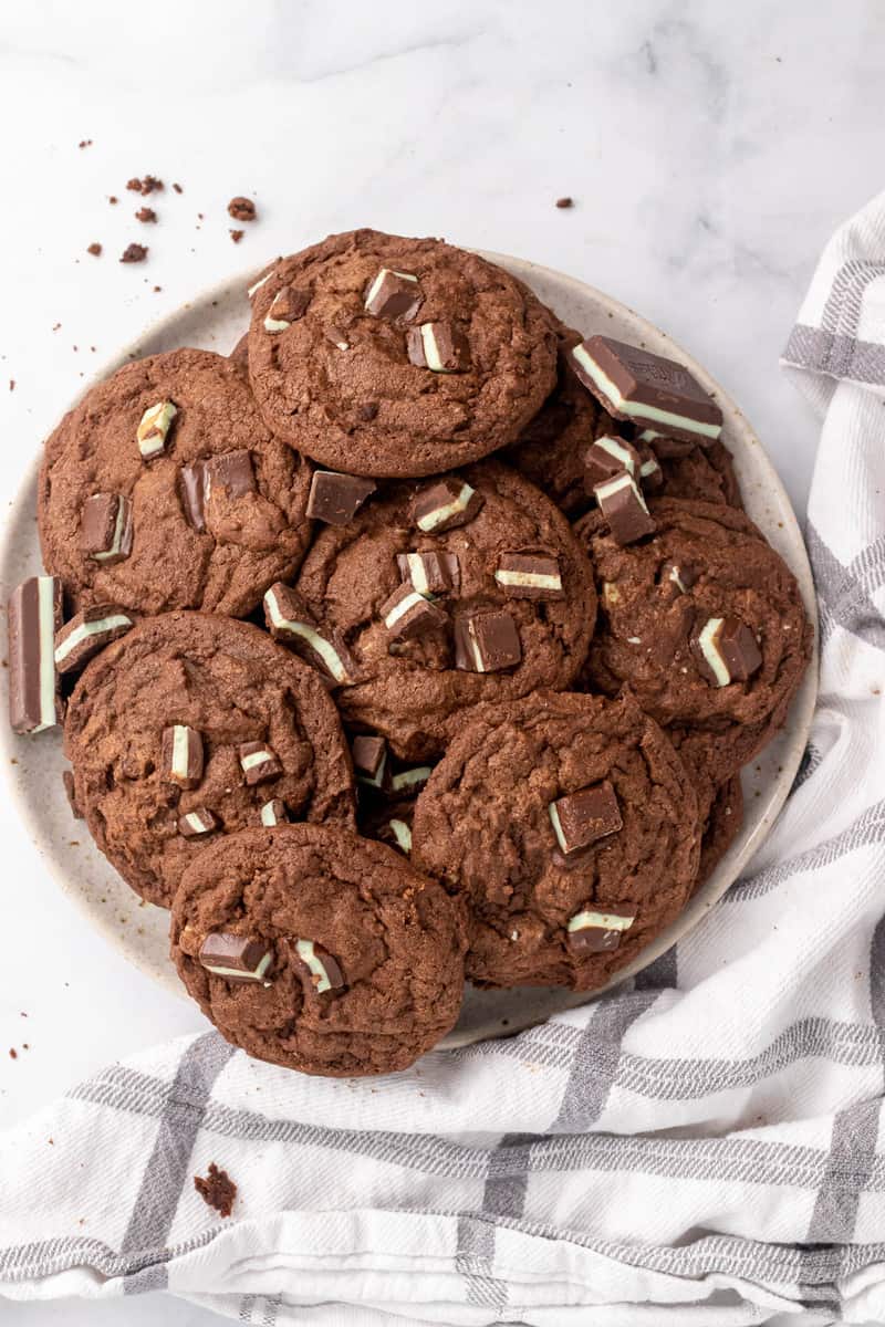 Mint Chocolate Andes Cookies on white plate