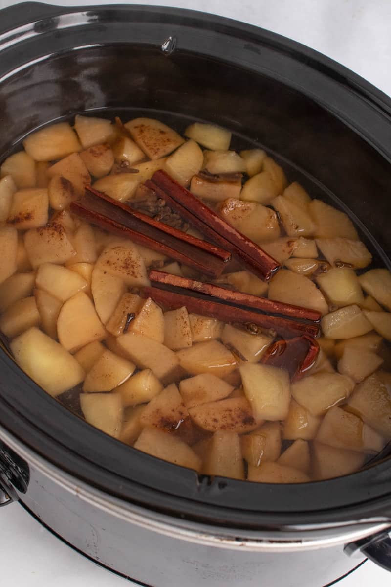 all ingredients cooking in slow cooker