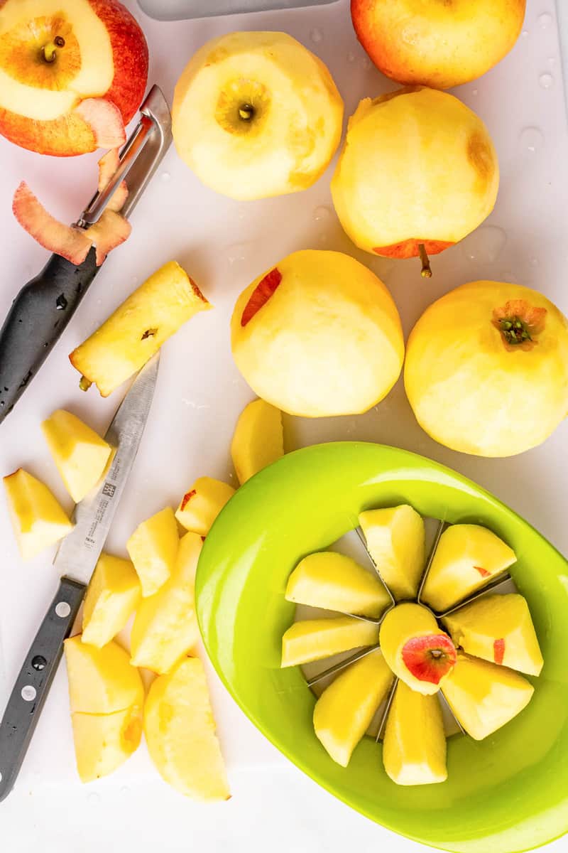 peeling coring and slicing your apples for the cider