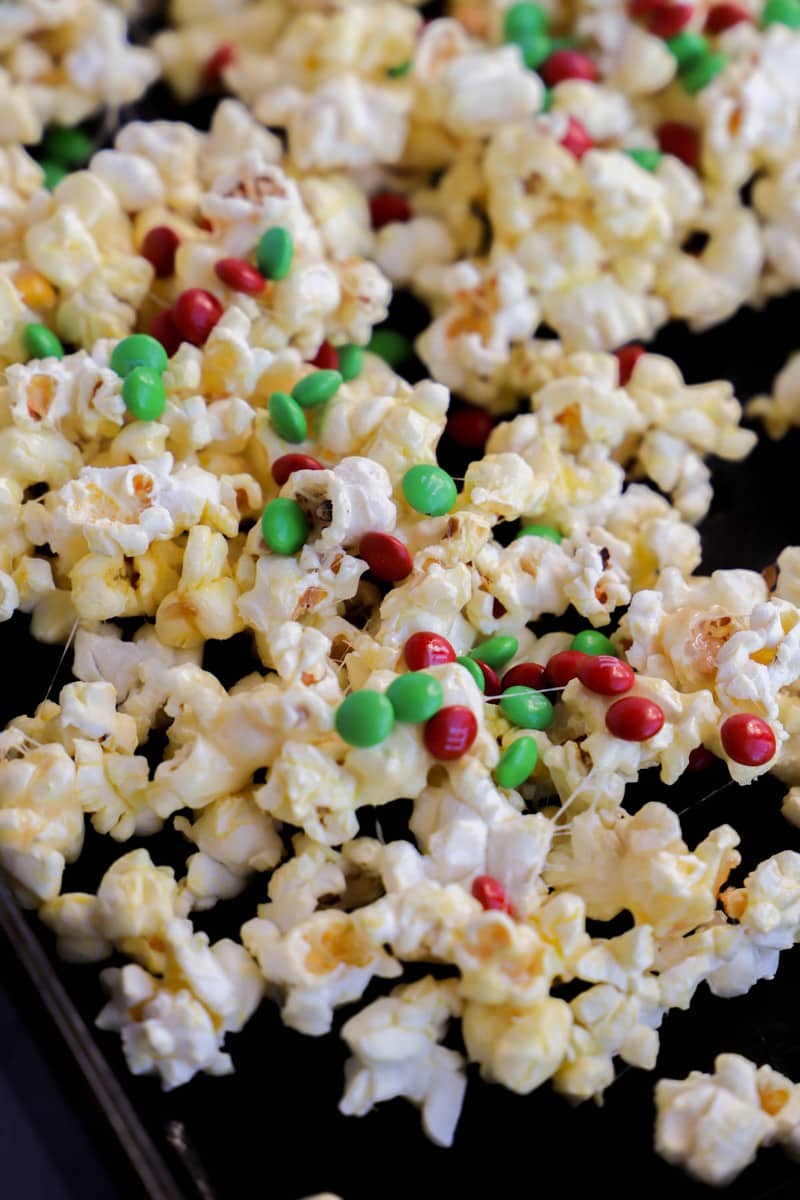 Christmas popcorn topped with mini candies