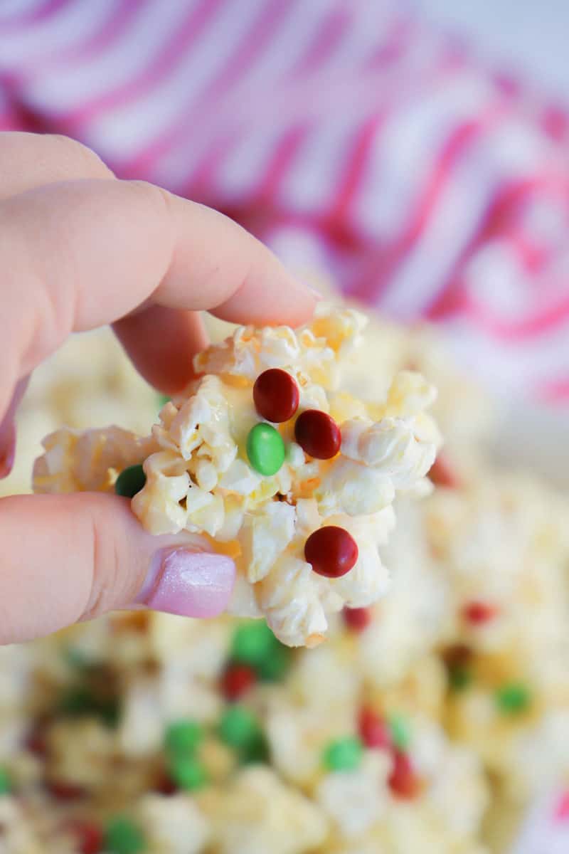 Christmas Popcorn in hand closeup