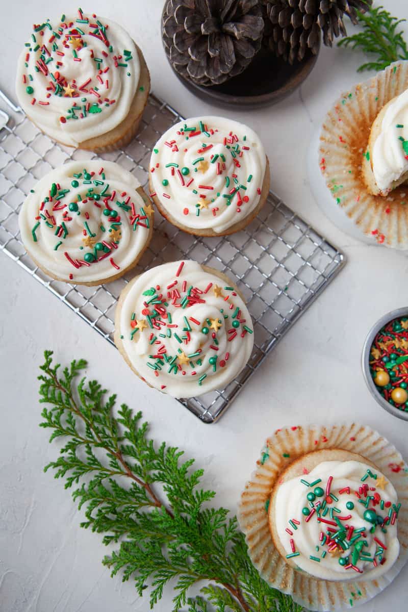 Funfetti Christmas Cupcakes on wire rack