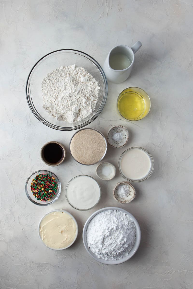 ingredients for funfetti Christmas cupcakes