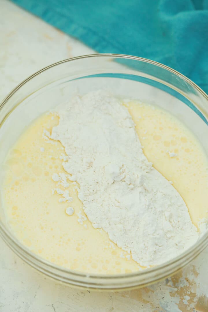 mixing wet and dry ingredients for the batter