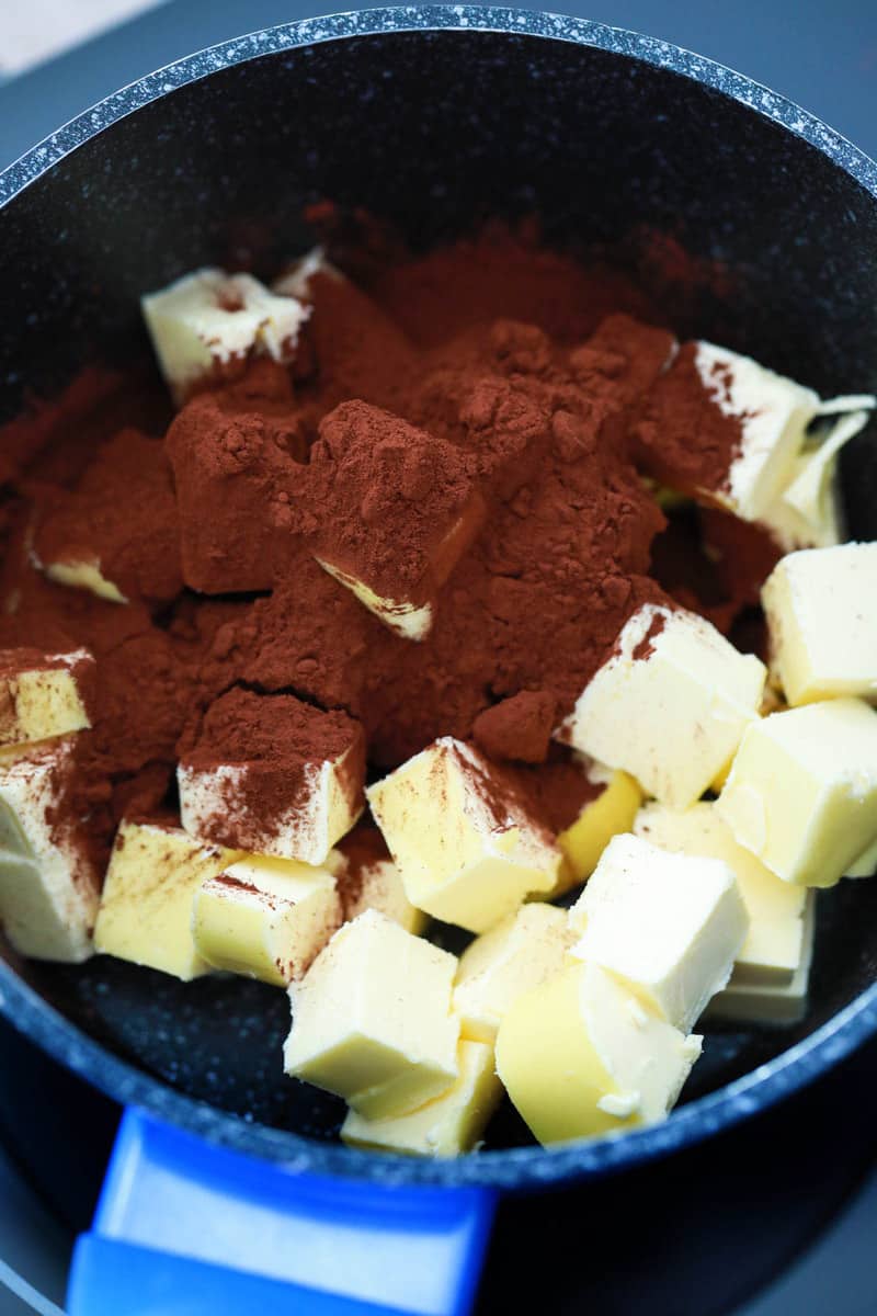 melting butter and cocoa powder