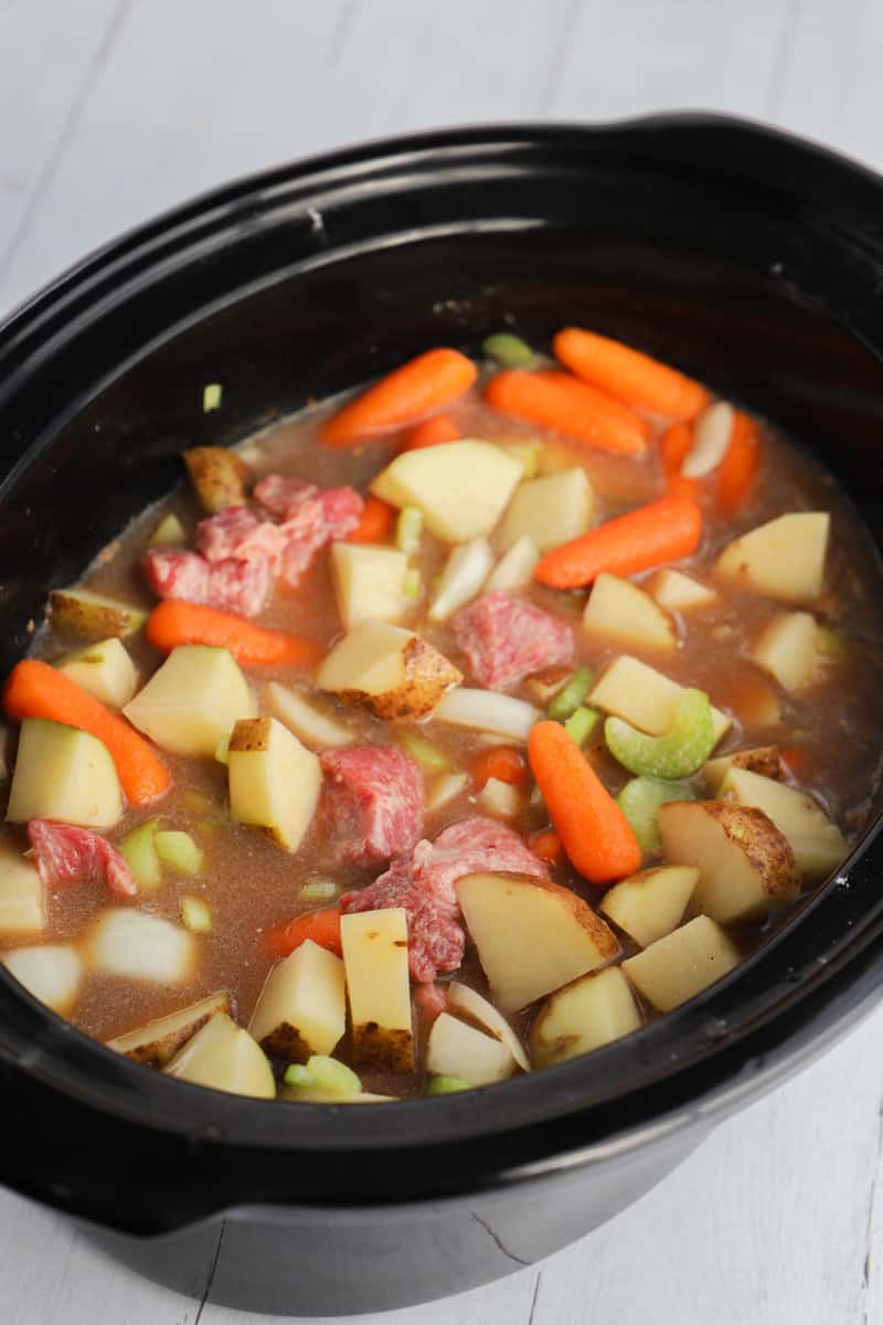 beef stew cooking in slow cooker