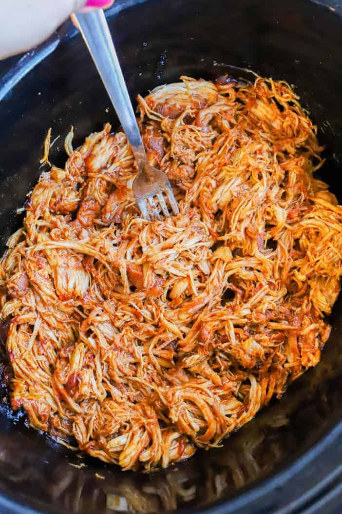 BBQ chicken cooked in the slow cooker