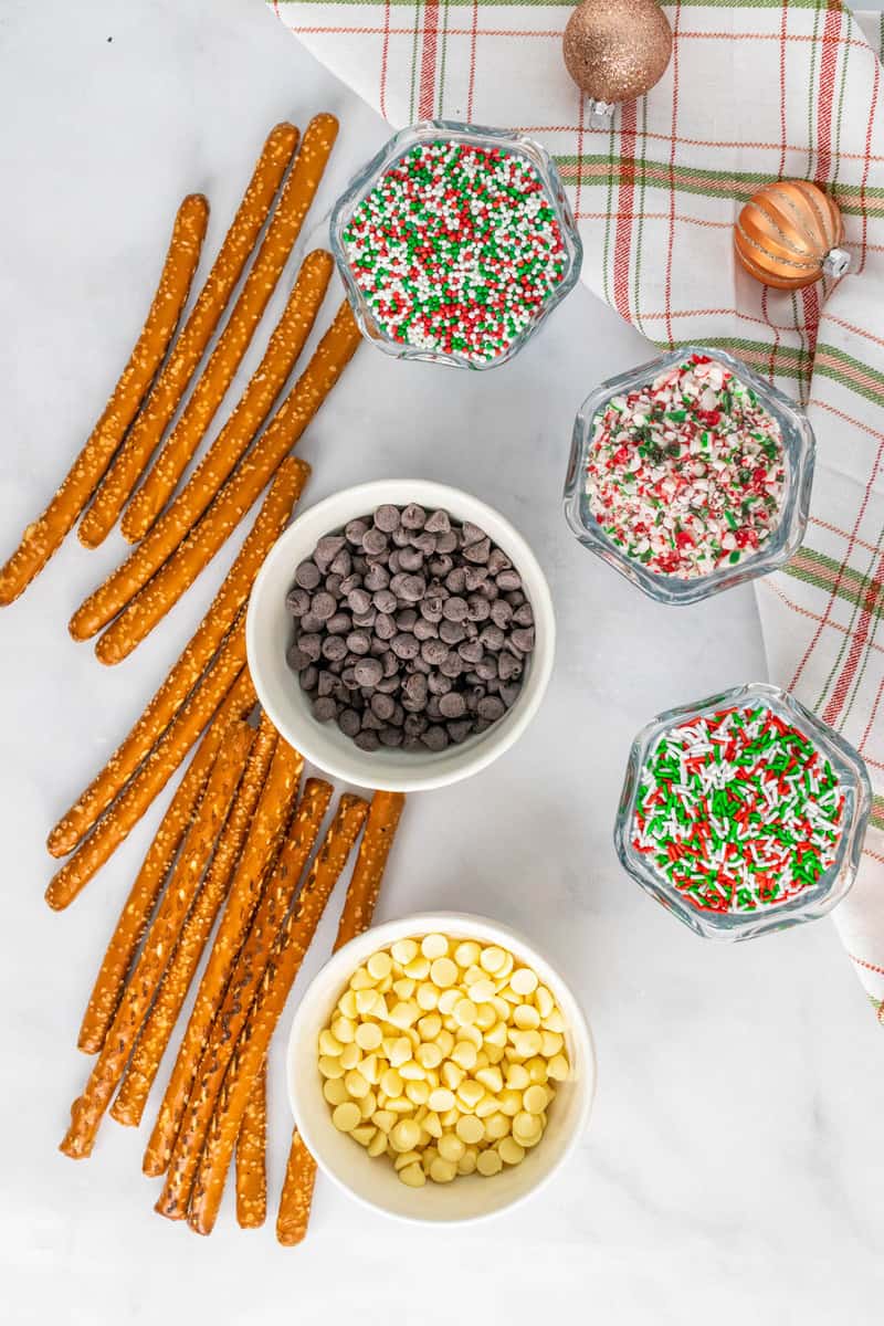 ingredients for chocolate covered pretzel rods.