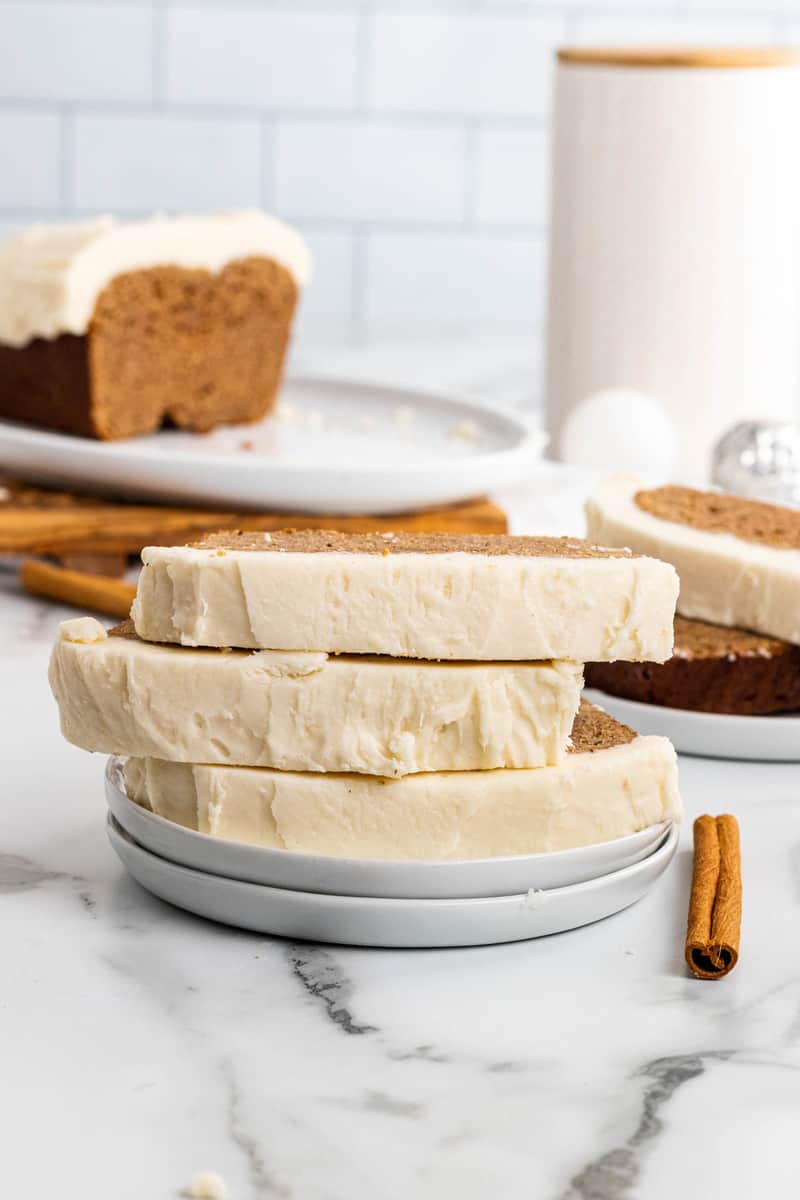 gingerbread loaf sliced and stacked