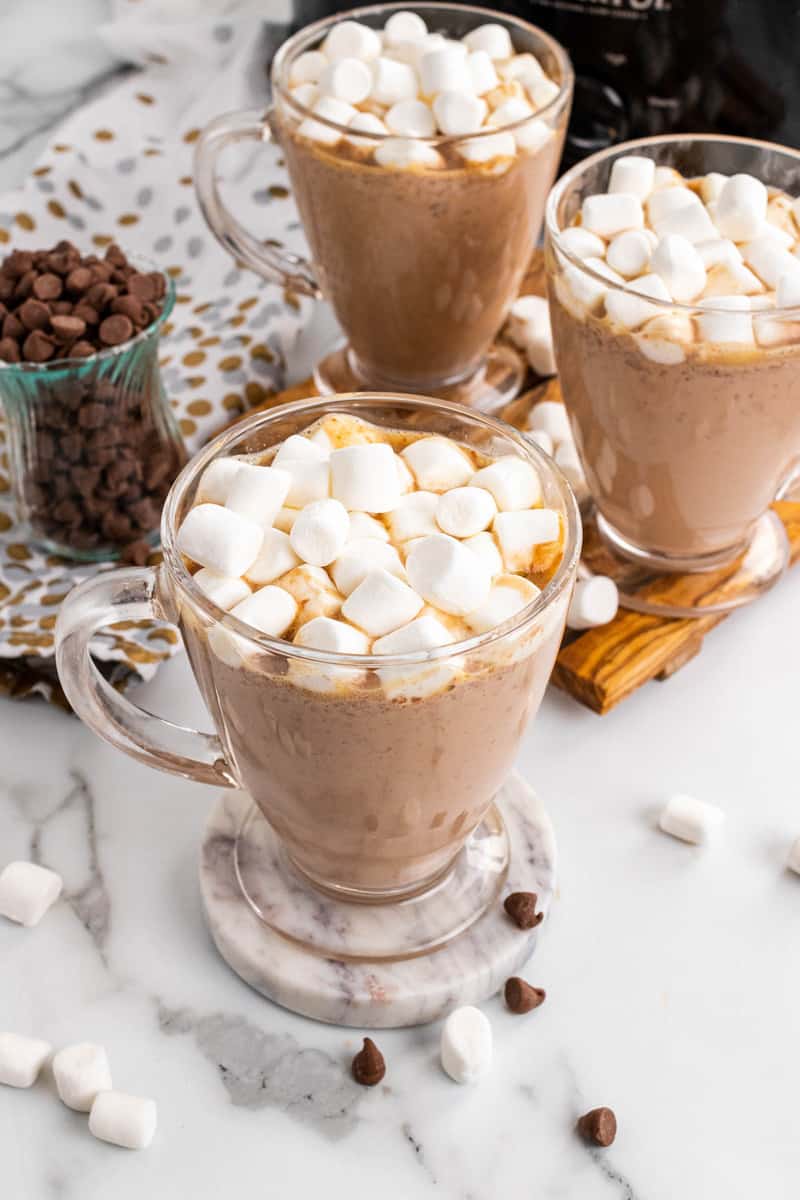 Slow Cooker Hot Chocolate in glass mugs