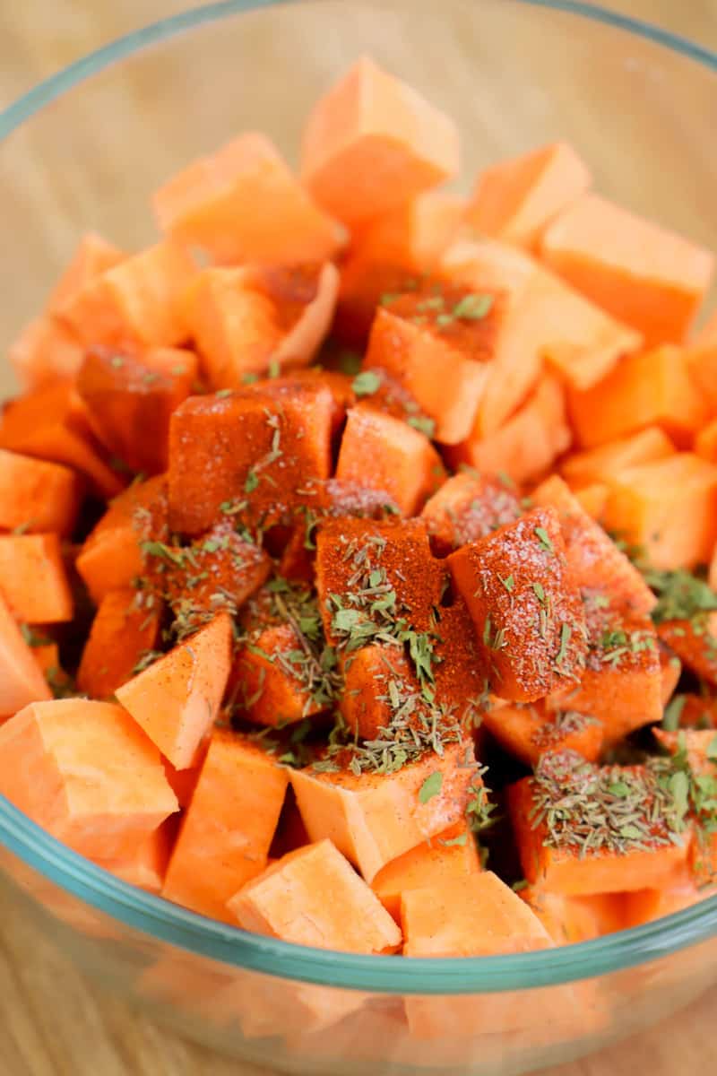 seasoning the sweet potatoes