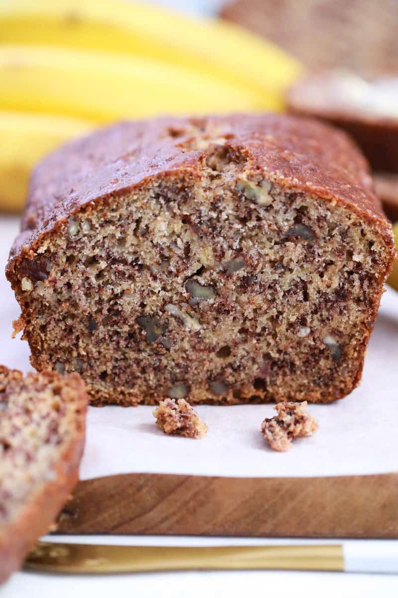 closeup of banana nut bead sliced