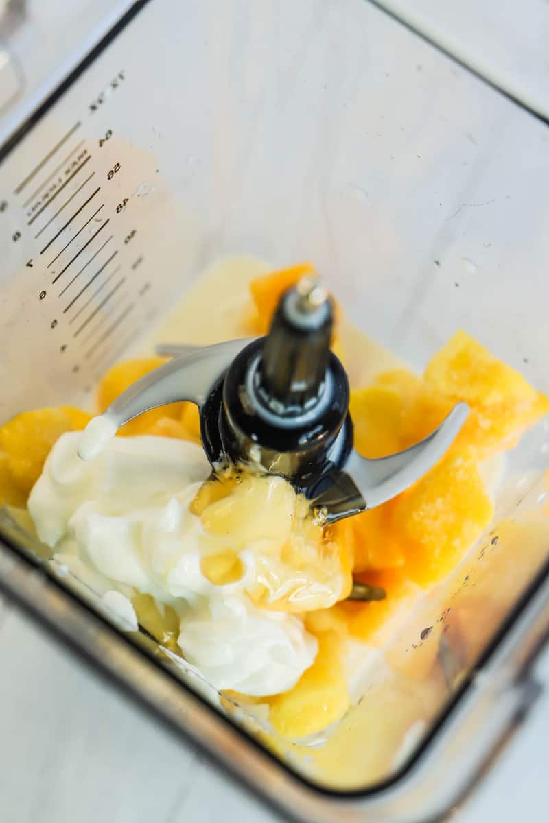 ingredients in the blender before blending