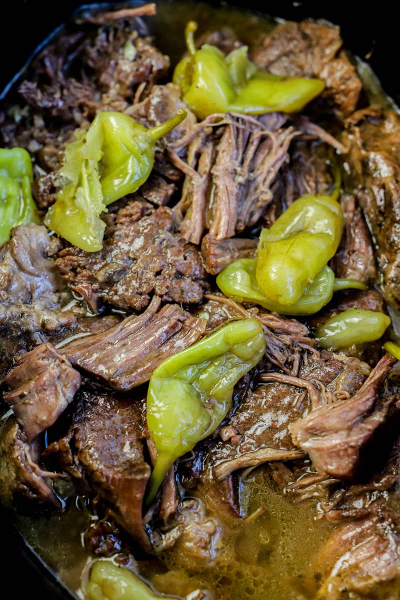 close up of Mississippi Pot Roast in slow cooker