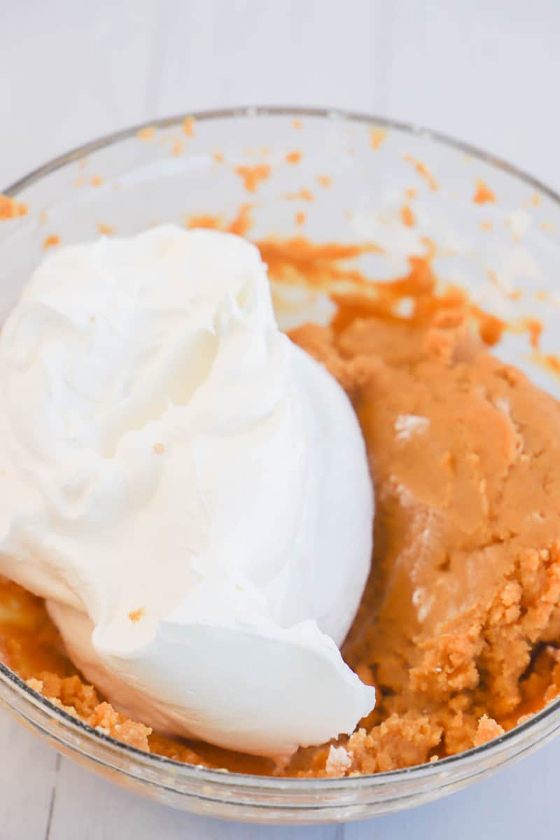 adding cool whip to the peanut butter mix