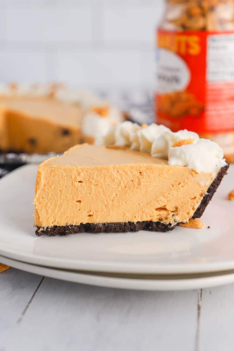 peanut butter pie slice on white plates