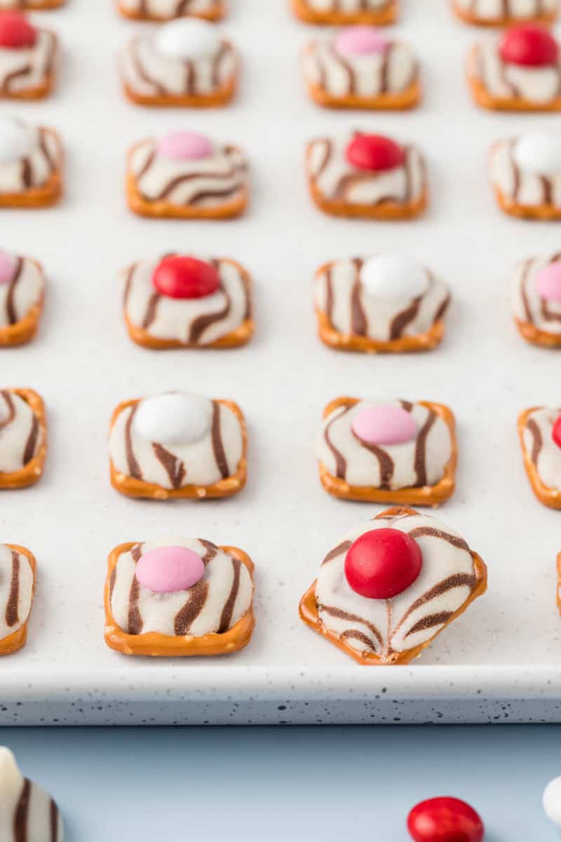 closeup of hugs on baking sheet.