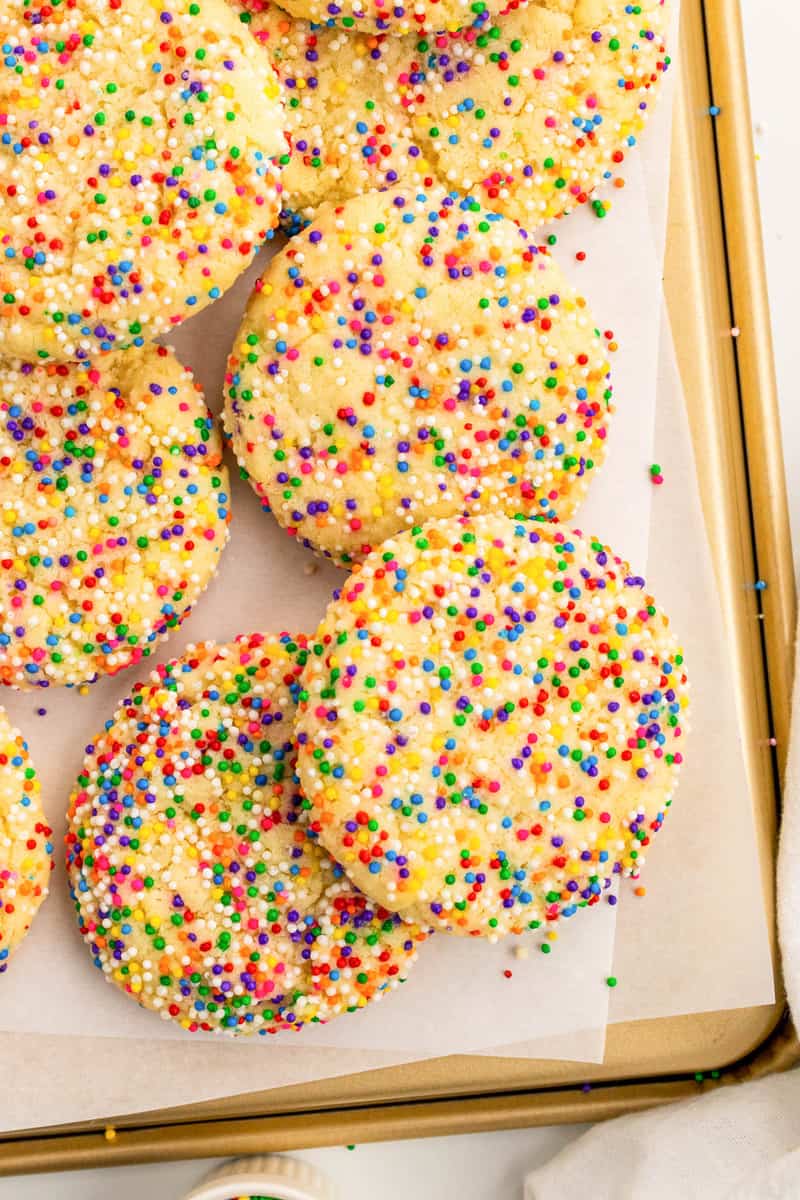 Sprinkle Cookies on baking sheet