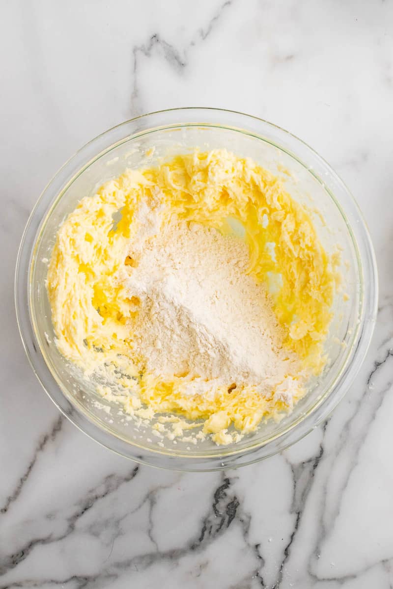 mixing the dry and wet ingredients together for the dough