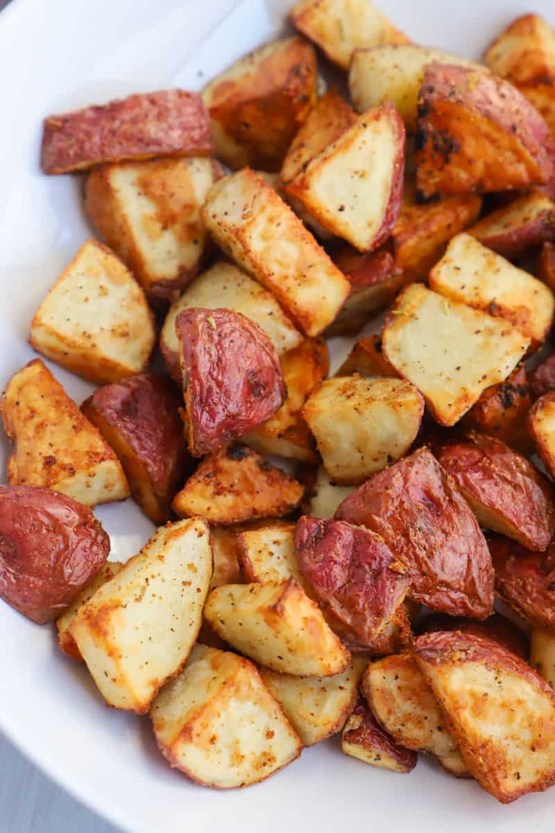 Air Fryer Red Potatoes on white plate