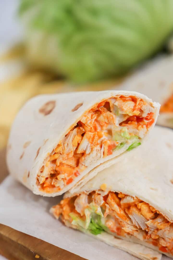 close up of buffalo chicken wraps