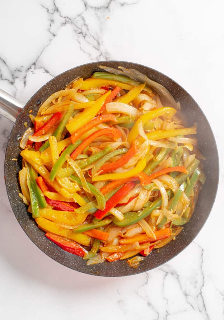 Cooking your peppers in a skillet.