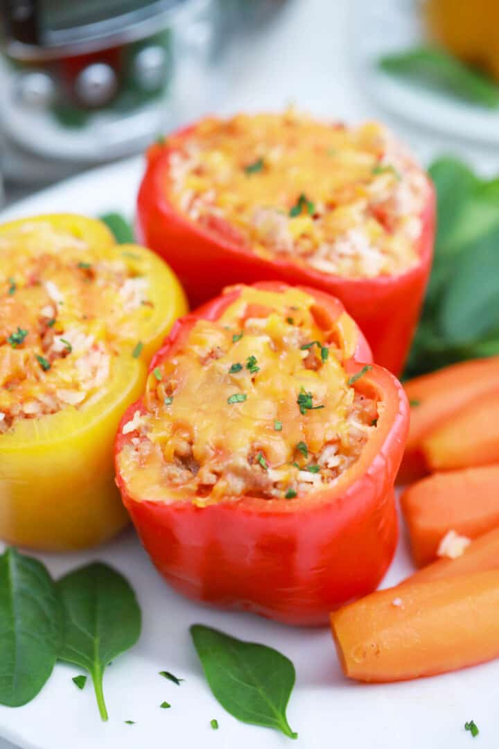 Slow Cooker Stuffed Peppers on white plate