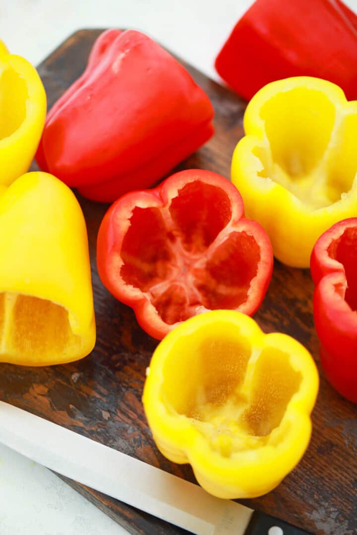 preparing the peppers for the slow cooker