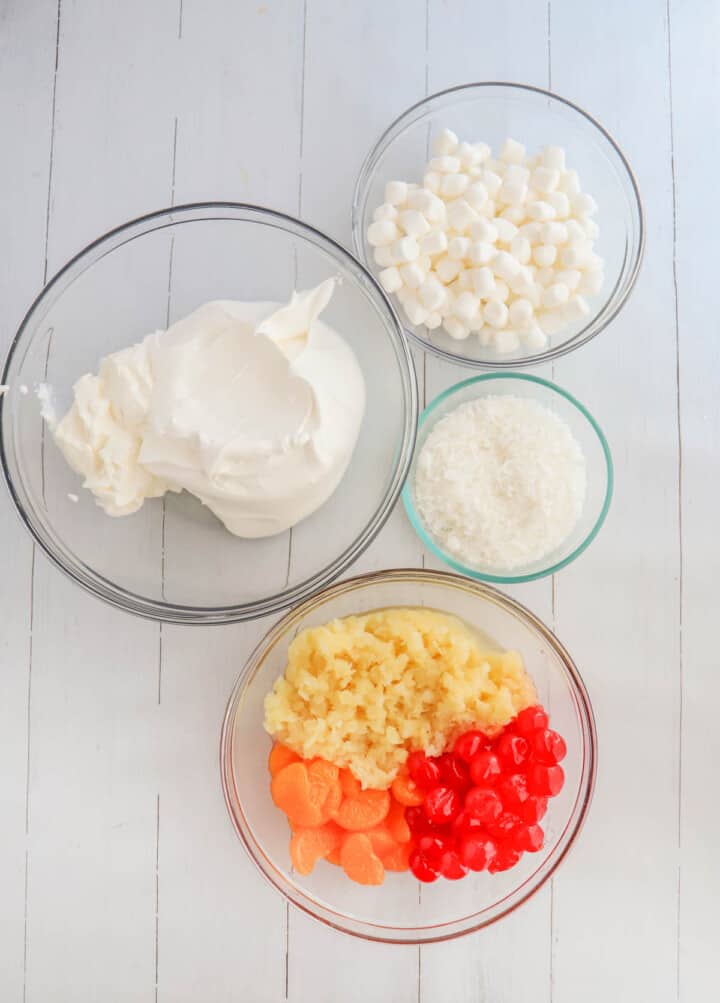 ingredients for the ambrosia fruit salad