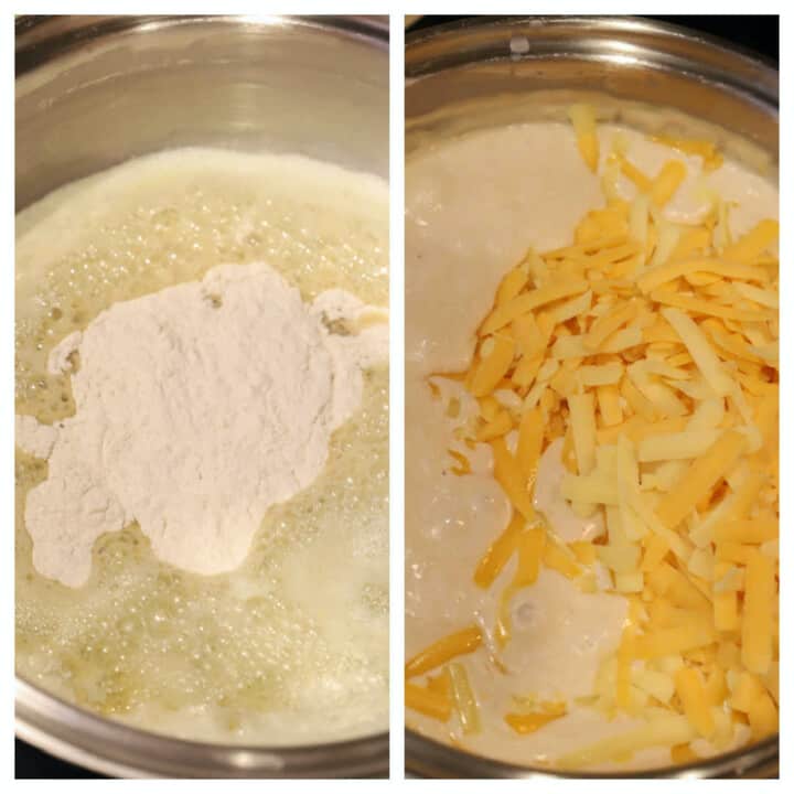 making the cheese sauce for the mac and cheese