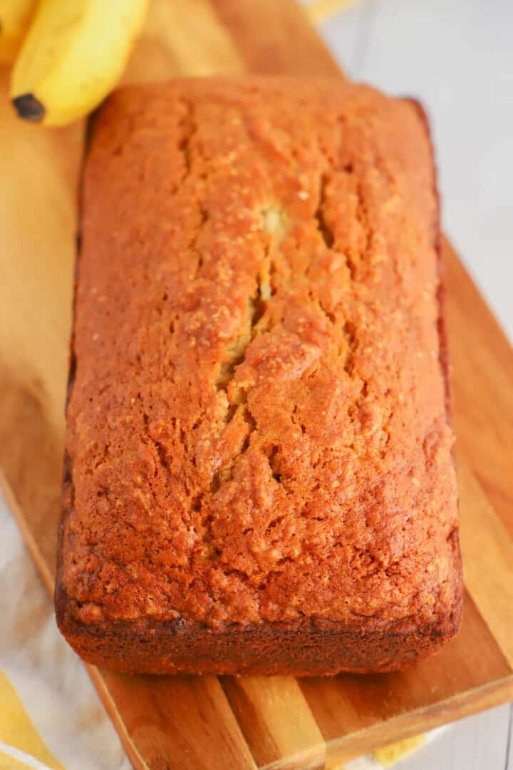 closeup of baked banana bread