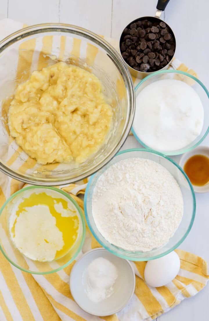 ingredients for chocolate chip banana bread