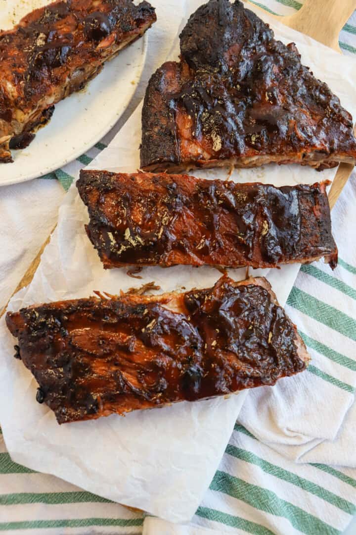 riblets sliced on wooden serving board