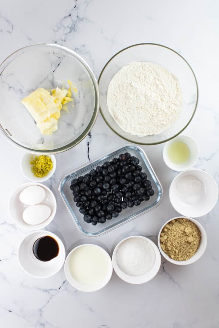 ingredients for lemon blueberry muffins