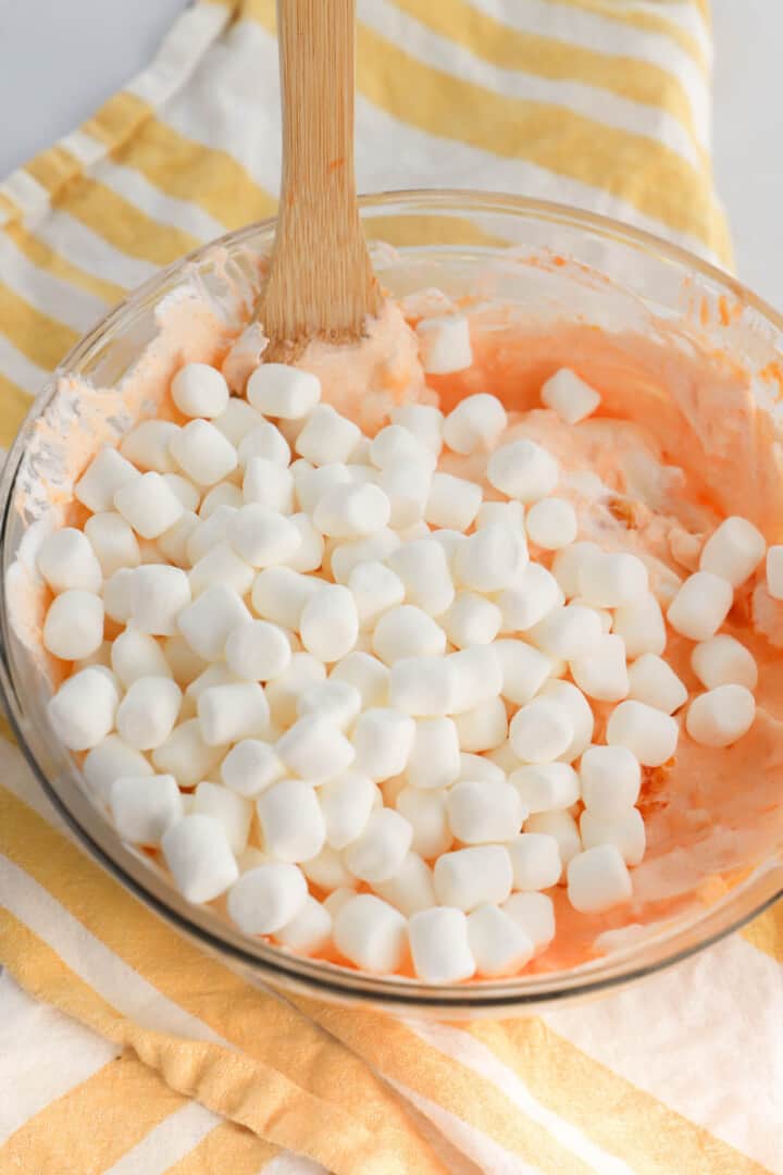 folding in the marshmallows for the orange fluff