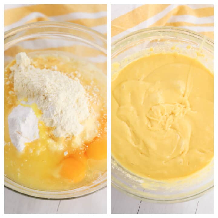 mixing together the ingredients for the cake
