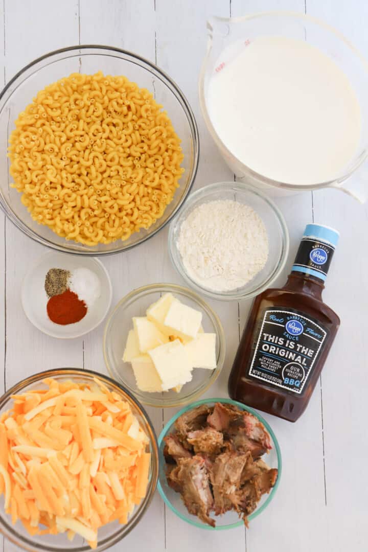 ingredients for pulled pork mac and cheese