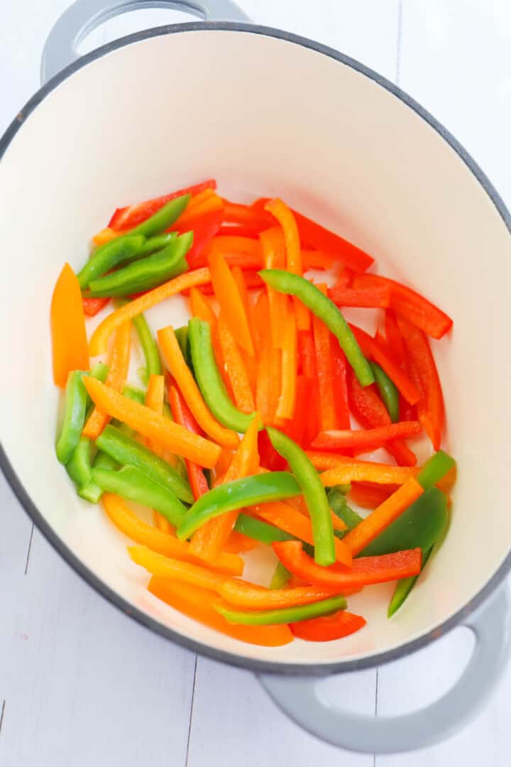 preparing to cook the peppers in the pan